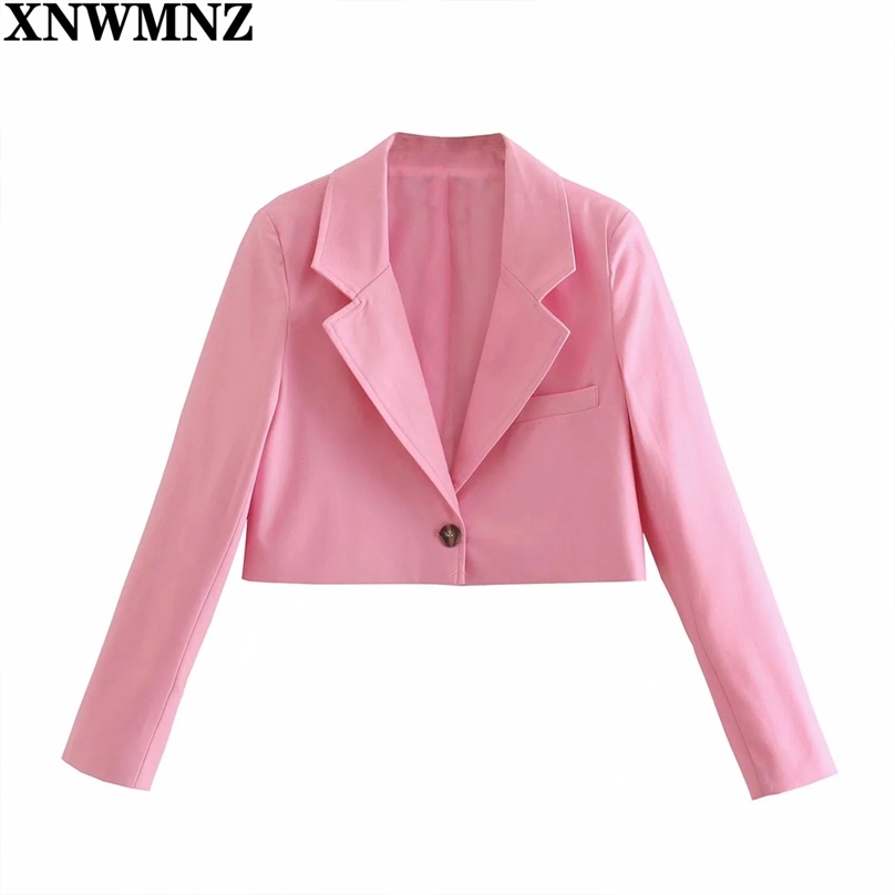 Women Fashion Single Button Cropped Blazer Coat Pink Vintage Long Sleeve Female Outerwear Chic Veste Femme tops 210520
Women Fashion Single Button Cropped Blazer Coat Pink Vintage Long Sleeve Female Outerwear Chic Veste Femme tops 210520