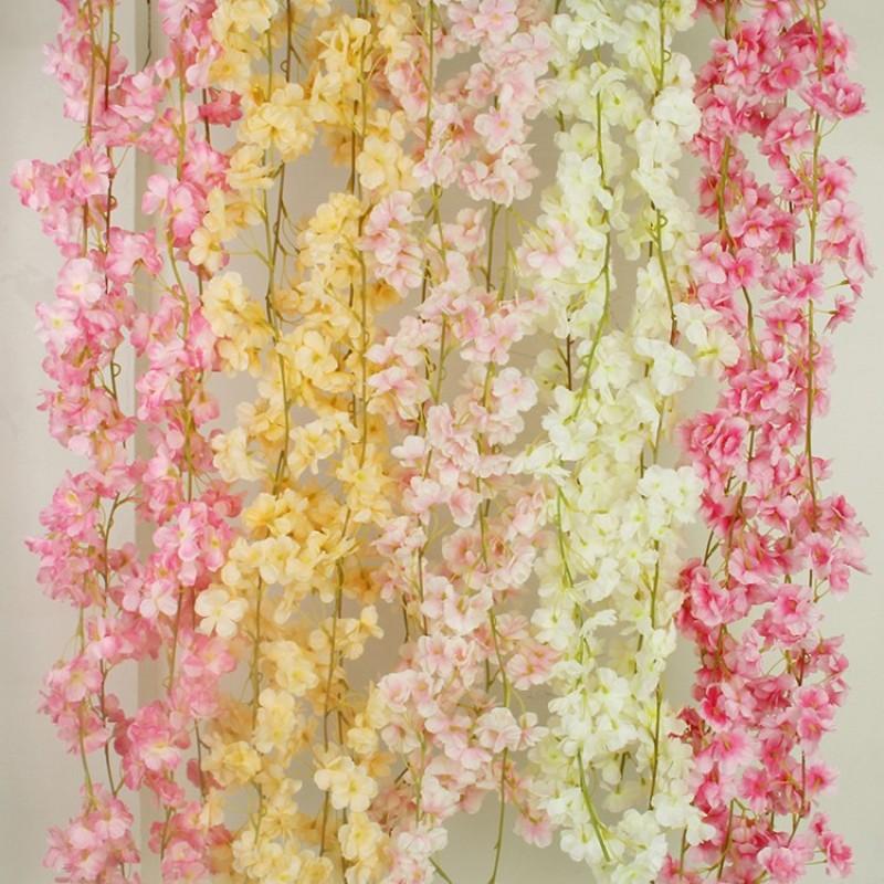 70" / 1.8M Artificial Cherry Blossom Hanging Vine Silk Flowers Garland Fake Plants Leaf For Home Wedding Decor 100pcs/lot Decorative & Wreat
