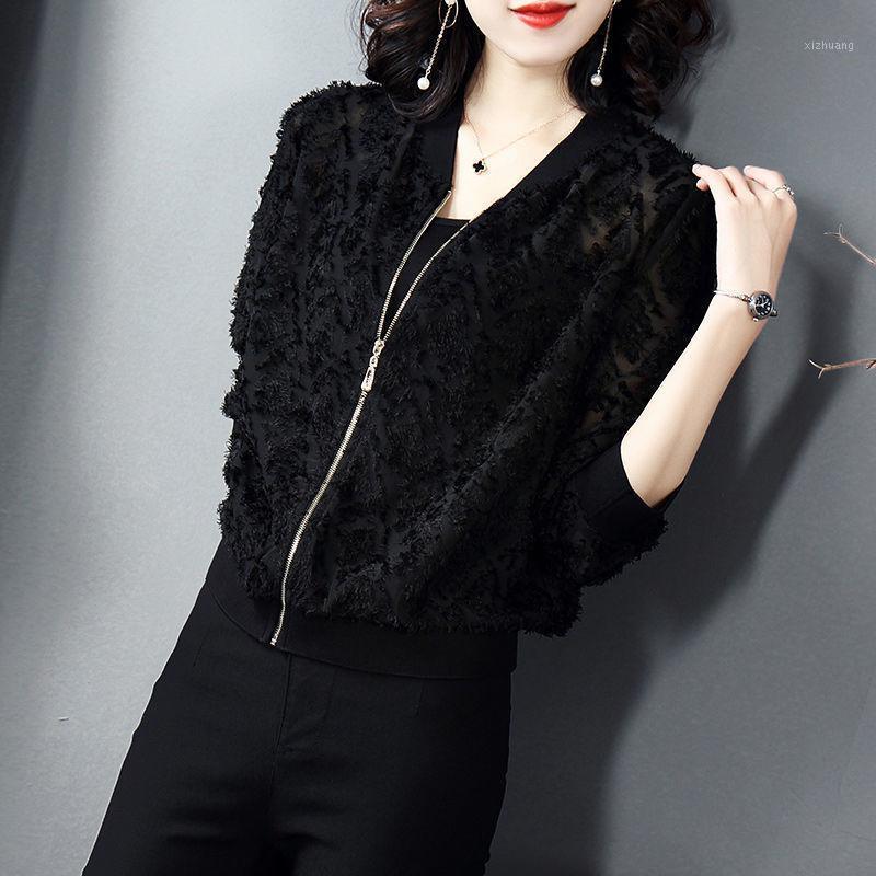 Loose Women's Fashion Coat Female Korean Thin Long-sleeved Flocking Baseball Uniform Bomber Zipper Jackets, Black
Loose Women's Fashion Coat Female Korean Thin Long-sleeved Flocking Baseball Uniform Bomber Zipper Jackets, Black