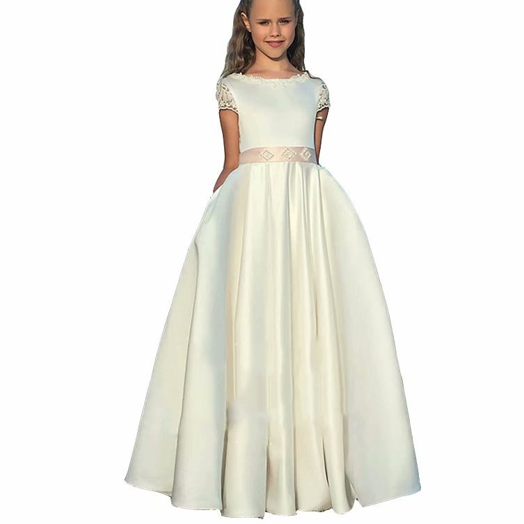 Vintage Flower Dresses Children For Weddings Tiered Kid First Holy Communion Dress Floor Length Little Girl Pageant Gowns 403