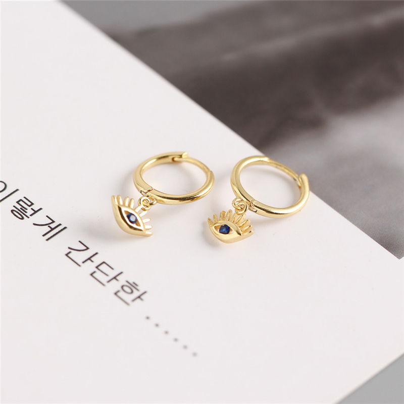 Mini 8.5mm Classic Charm Blue Zircon Demon Eye Circle Hoop Earrings Small Dangle Women Round Crystal Luxury Jewelry