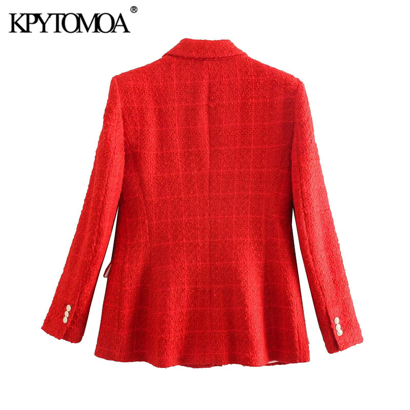 Women Fashion Double Breasted Tweed Blazer Coat Long Sleeve Pockets Female Outerwear Chic Veste Femme 210420