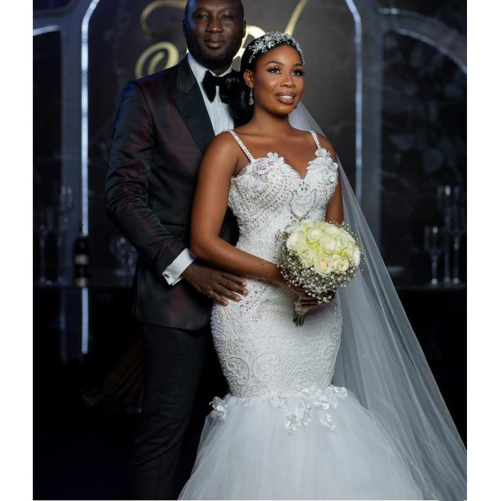 African Plus Size Mermaid Wedding Dress Beading V Neck Backless Appliques Bridal Gowns Elegant Bride Dresses robes de mariée
