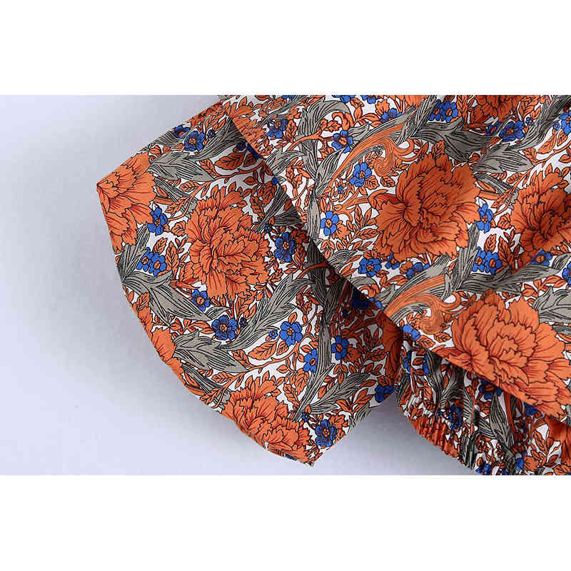 Women Print Tops Ruffled Cropped Shirt Chic Lady Fashion Casual Clothes 210517