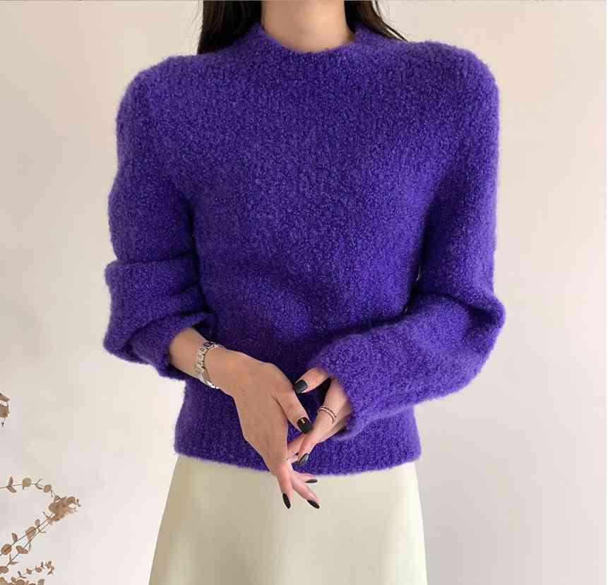 Autumn Winter Elegant Soft Warm Sweater OL Vintage Solid Pullovers Long Sleeve Loose Knitted Sweaters Woman Clothes 210421