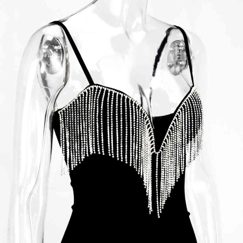 NewAsia Tassel Sequin Dress Women Diamond Fringe Deep V-neck Underwired Sexy Dresses Woman Party Night Club Bodyocn Dress White 210409