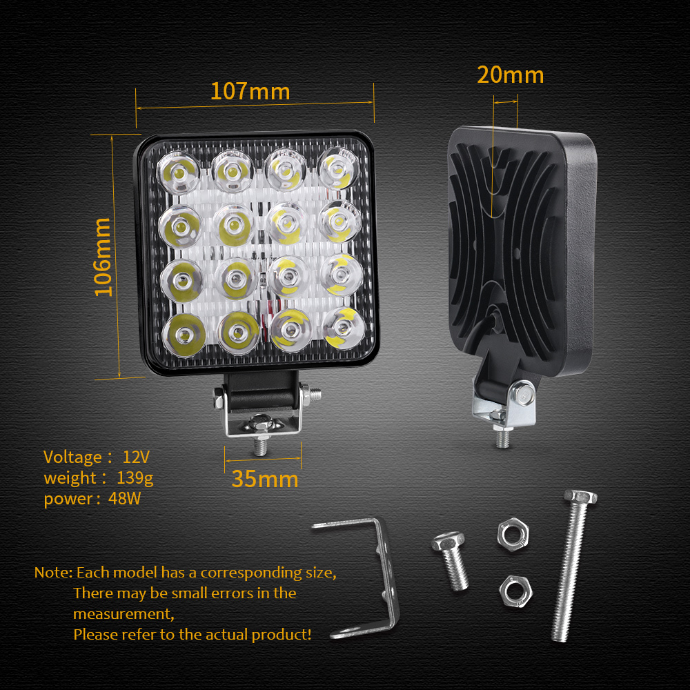 Led Light Bar Worklight 48W 16 LED Offroad Work Light 12V Fog Lamp For 4x4 LED SUV ATV Bar Tractor Headlight Bulbs Spotlight