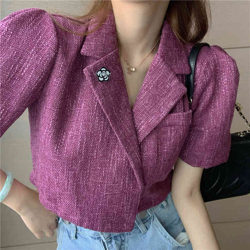 Chic Temperament Short Blazer Jacket Women Summer Thin Purple/White Sleeve Tops With Free Brooch 210525
Chic Temperament Short Blazer Jacket Women Summer Thin Purple/White Sleeve Tops With Free Brooch 210525