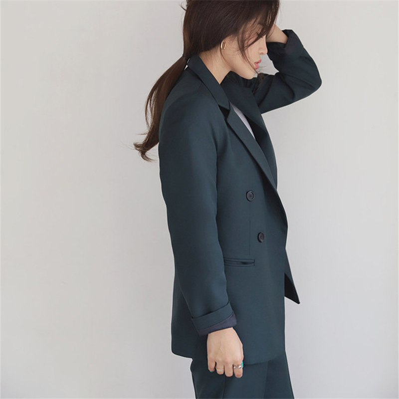 Formal Gentle Chic Slim Elegant Plus Size OL Blazers+ Stylish High Waist Wide Leg Pants Suits All Match 2 Piece Sets 210421