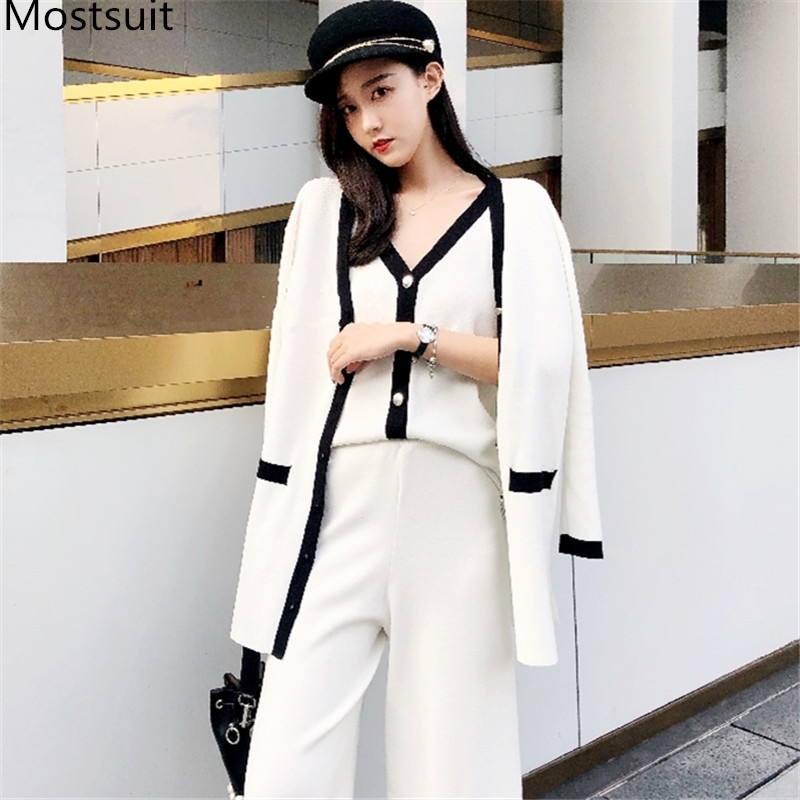 Fashion Designer Korean Elegant Knitted 3 Piece Sets Suits Women Vest + Cardigan Wide Leg Pants Vintage Office 210518, White
Fashion Designer Korean Elegant Knitted 3 Piece Sets Suits Women Vest + Cardigan Wide Leg Pants Vintage Office 210518, White