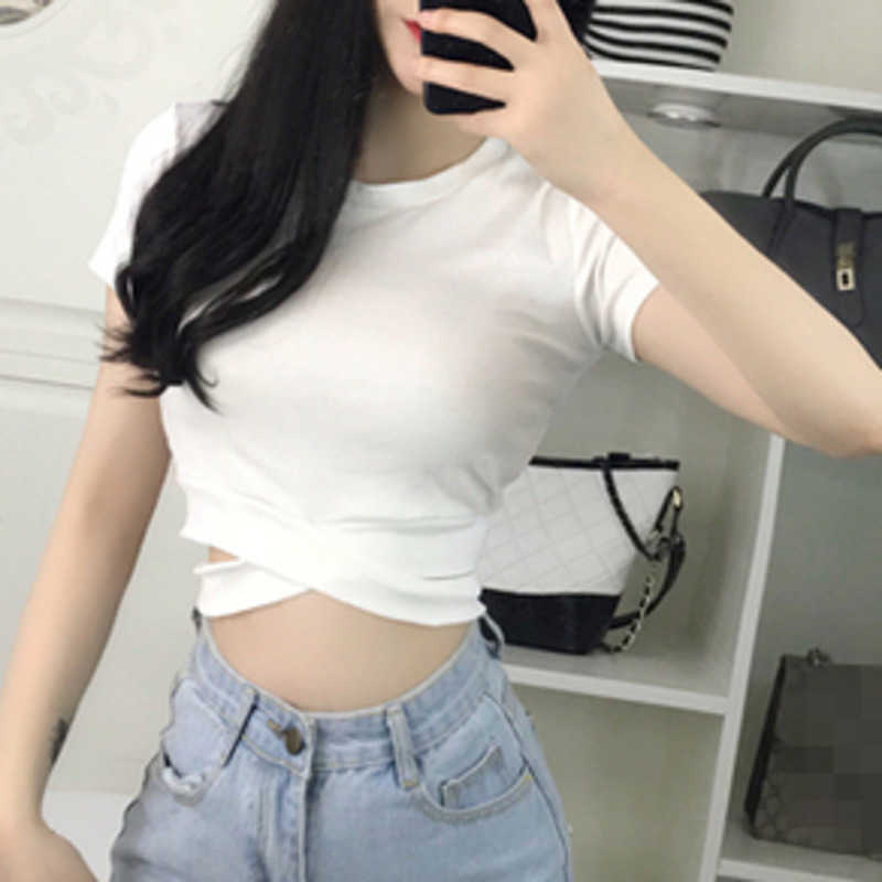 Summer Tops Short Korean High Waist Sleeve Solid Color Slim Bottom T Shirt Women's Navel Skinny Tshirt Woman GD8K 210603, Black
Summer Tops Short Korean High Waist Sleeve Solid Color Slim Bottom T Shirt Women's Navel Skinny Tshirt Woman GD8K 210603, Black