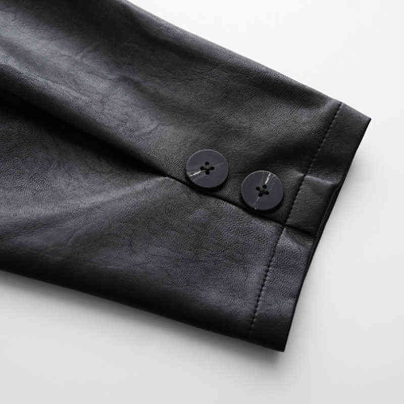 REALEFT Autumn Winter Black Faux Leather Women Pants Elastic Waist Female PU Harem Streetwear Trousers 211115