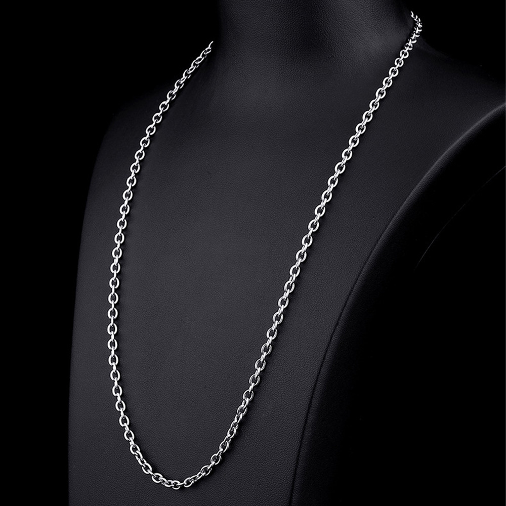 3mm/4mm Silver Stainless Steel Trace O Chain Link for Men Women Necklace 45cm-75cm Length with Velvet Bag