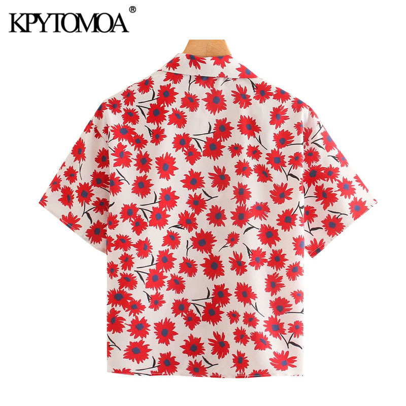 Women Fashion Floral Print Button-up Blouses Lapel Collar Short Sleeve Loose Female Shirts Chic Tops 210420