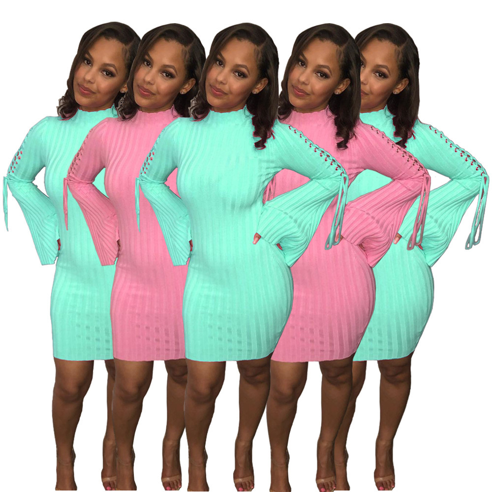 2021 New Arrivals Women Clothes Bell Sleeve Solid Color Bandge Mini Dresses Fashion Casual Female Clothing, Black;gray
2021 New Arrivals Women Clothes Bell Sleeve Solid Color Bandge Mini Dresses Fashion Casual Female Clothing, Black;gray