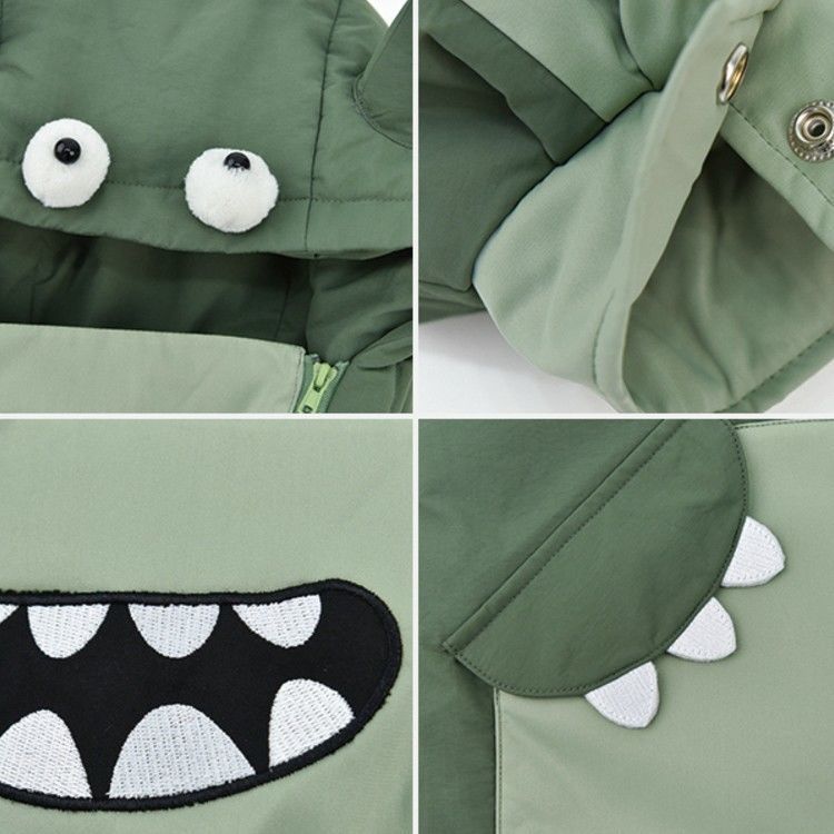 Kawaii Winter Padded Coat Funny Monster Hooded Parkas Harajuku Puffer Jacket Streetwear Bawting Sleeve Parka Jackets 210422