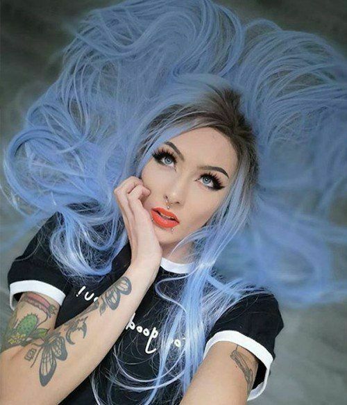 28'' Synthetic Hair Wig Long Straight Wigs Heat Safe Ombre Mint Blue Synthetic