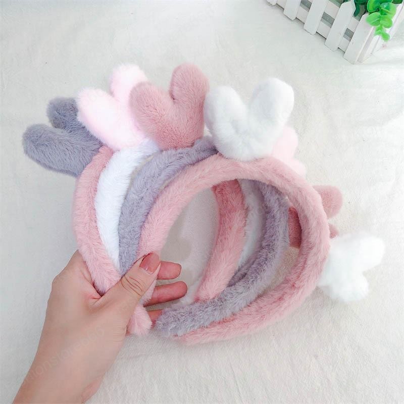 Cute Sweet Love Headband Korean Style Plush Hit Color Head Hoop Girls Autumn Winter Furry Headwear Hair Accessories