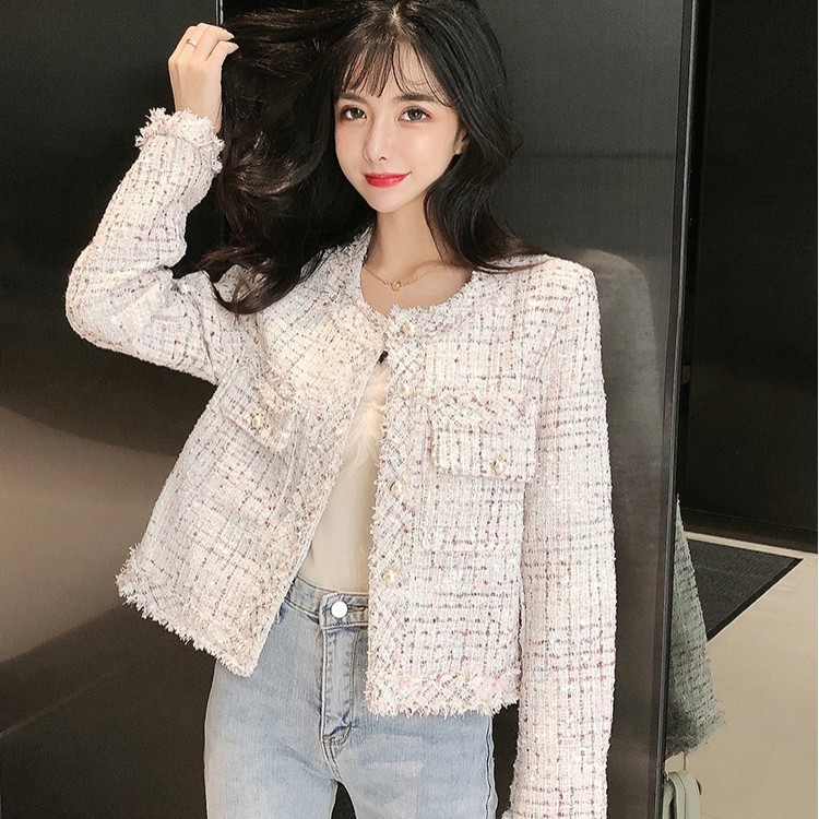 Autumn women Tweed Jacket high quality Small Fragrance Korean Tweed Short Elegant Patchwork Jacket Female 210518