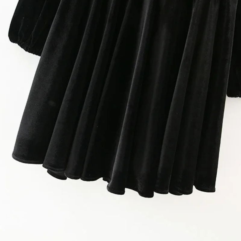 Women Deep V-neck Velvet Mini Dress Femme Nine Quarter sleeve Dresses Casual Lady Loose Clothes Vestido D6575 210430Z