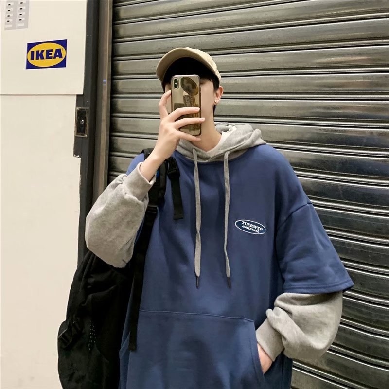 Fake two loose sweaters men's autumn ins casual hooded top handsome fashion brand coat, Black
Fake two loose sweaters men's autumn ins casual hooded top handsome fashion brand coat, Black