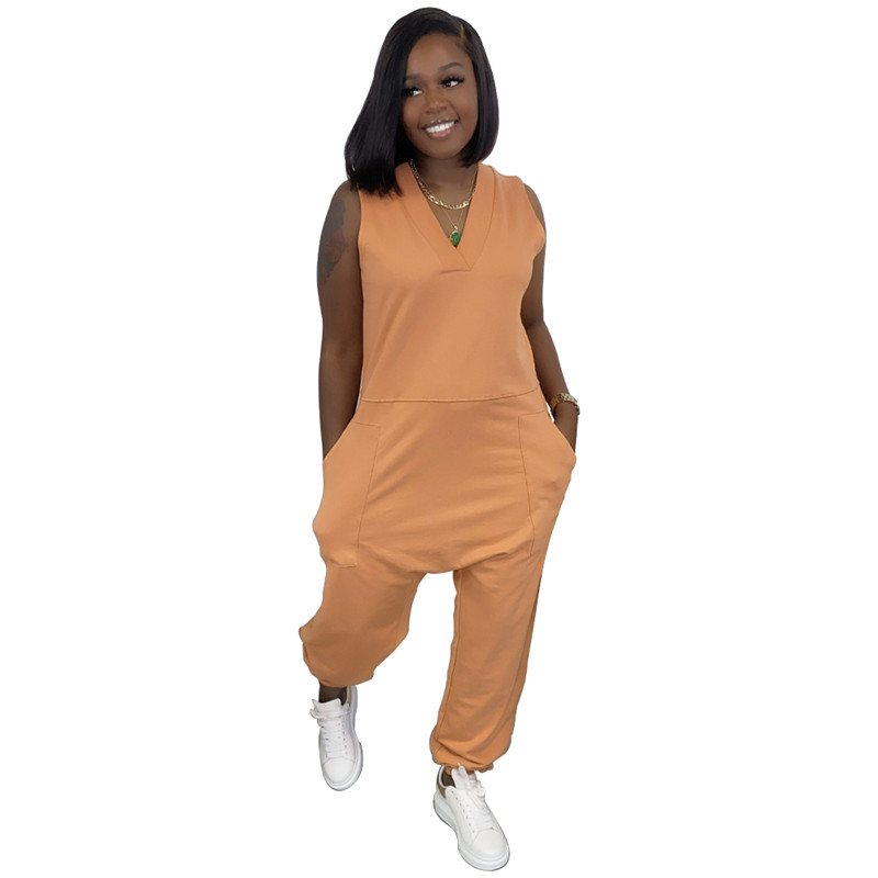 3XL 4XL 5XL Summer Women jumpsuits plus size sleeveless rompers solid color loose bodysuits Casual bigger sizes Overalls Sports Black pants DHL 4899