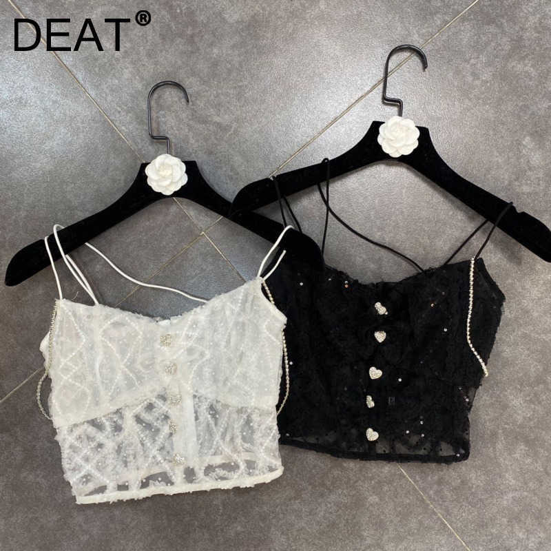 DEAT Spring Arrivals Solid Color Double Shoulder Belt Slant Shoulder Lace Sexy Style Sling Vest MZ625 210709