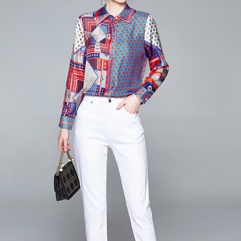 Women's Blouses & Shirts Chic Printed Long Sleeve Women Tops Blusas Runway Designer Spring Summer Clothes Blouse Shirt LS026