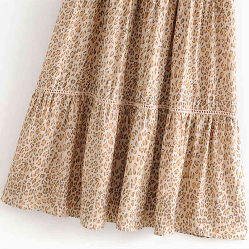 beauty Boho Leopard Print Midi Long Dress Women Holiday Style Elastic Waist Dresses Female Beautiful Beachwear 210514