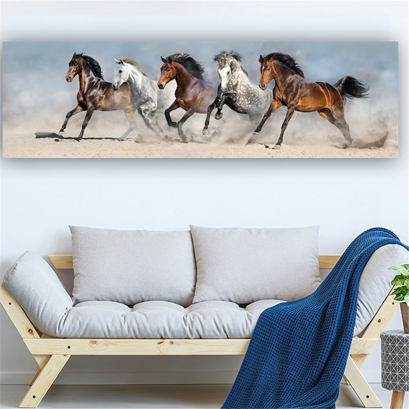 

Modern Canvas Painting Popular Wall Art Picture Running Horses Abstract Animal Poster Vintage Home Decor Big Size Unframed