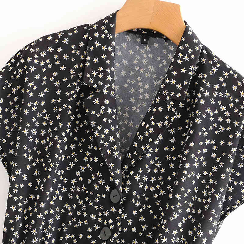 Summer Boho Floral Print Bodysuit Women Loose Casual Short Sleeve Jumpsuit Playsuit Turn Down Collar Holiday Beach Overalls 210515