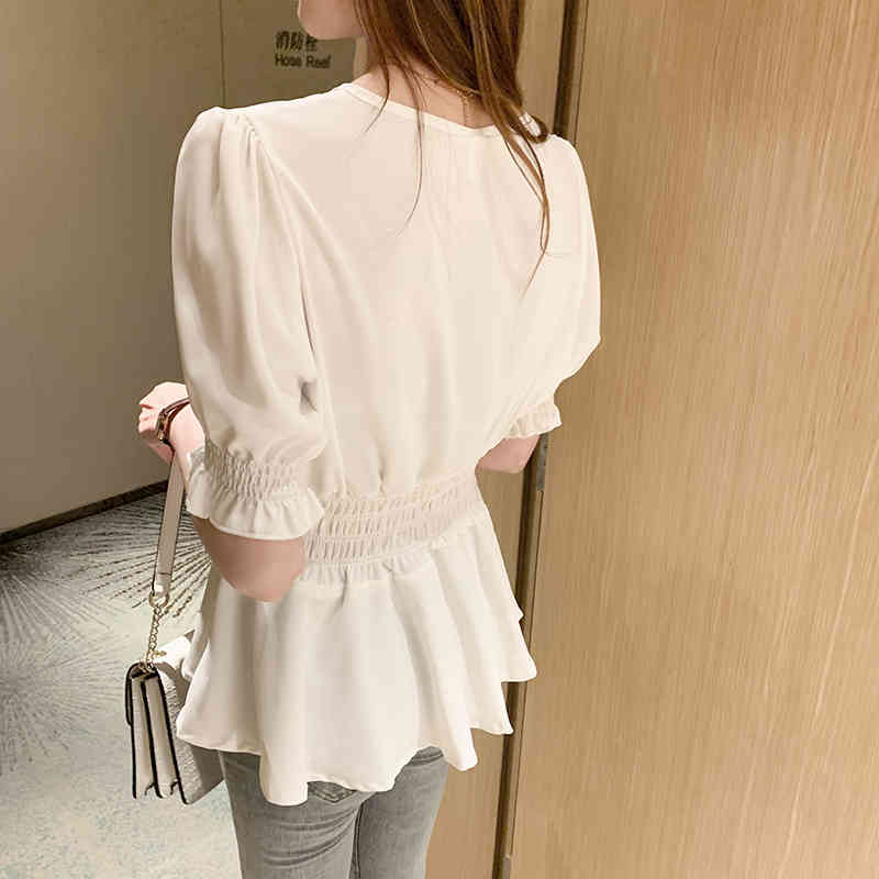 Korean Style All-match Short-Sleeve Blouse Women Blusas Mujer De Moda Slim Chiffon Shirt Summer Clothes 8971 50 210506