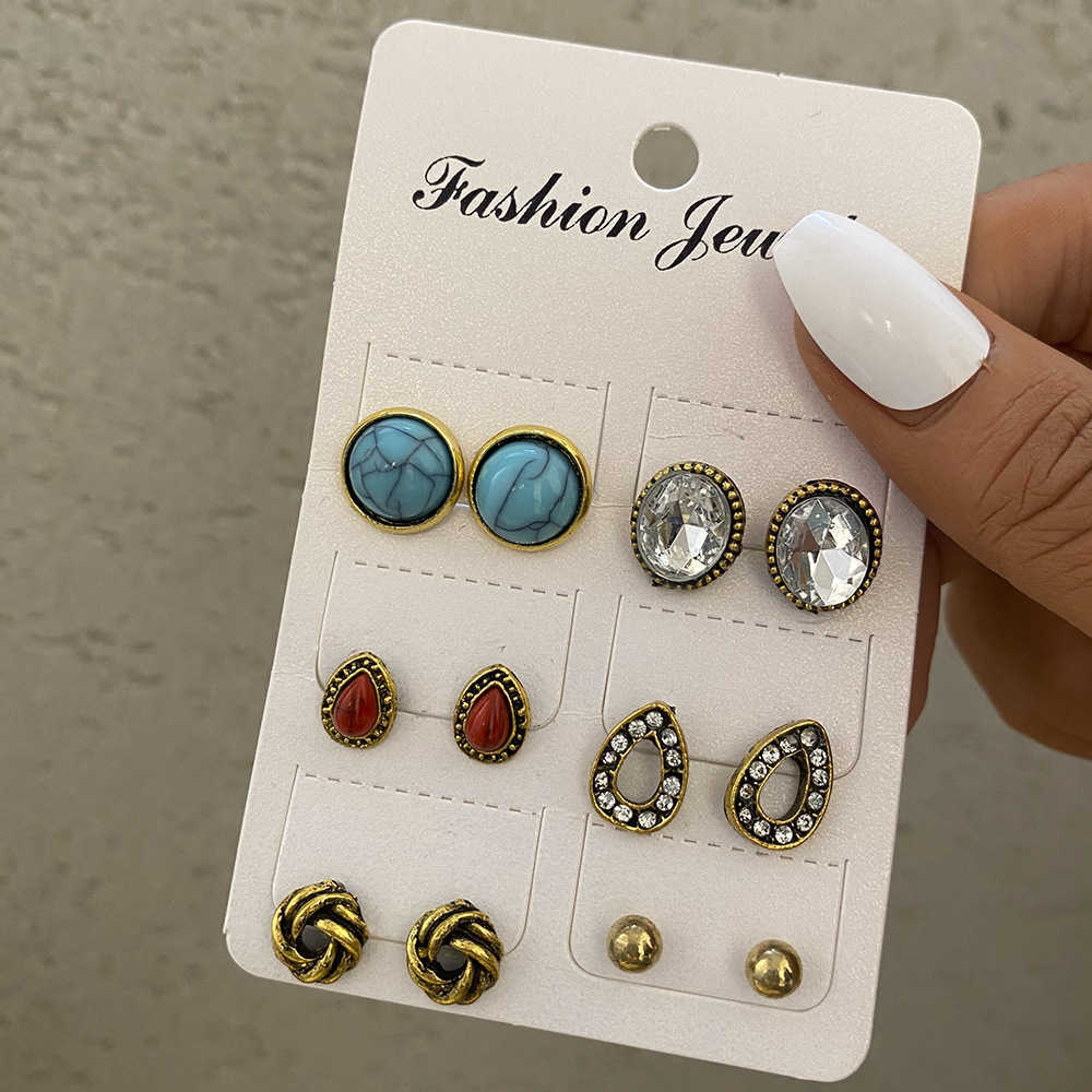 Womens Earrings Hoop Dangle Stud gold silver plated Earring set combination 6 pairs creative simple cracked Turquoise Inlaid Rhinestone Pearl Set
Womens Earrings Hoop Dangle Stud gold silver plated Earring set combination 6 pairs creative simple cracked Turquoise Inlaid Rhinestone Pearl Set