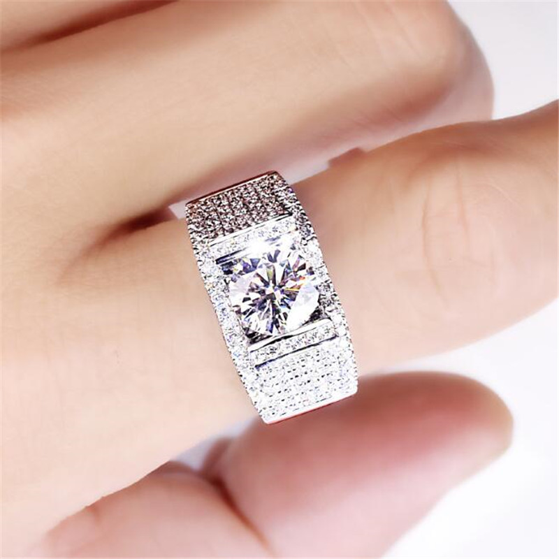 Men's Sterg Sier Wedding Band Ring with White Topaz CZ Round Cut, Bohemian & Sparkg - Choucong