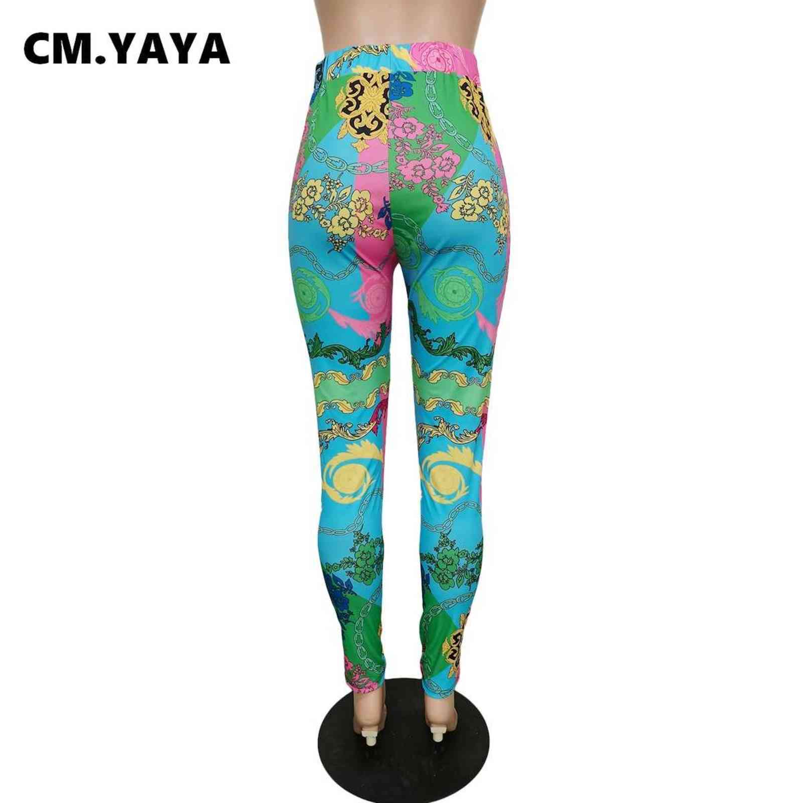 CM.YAYA Paisley Print High Waist Bodycon Pencil Pants for Women Streetwear Legging Fashion Active Skinny Trousers 211115