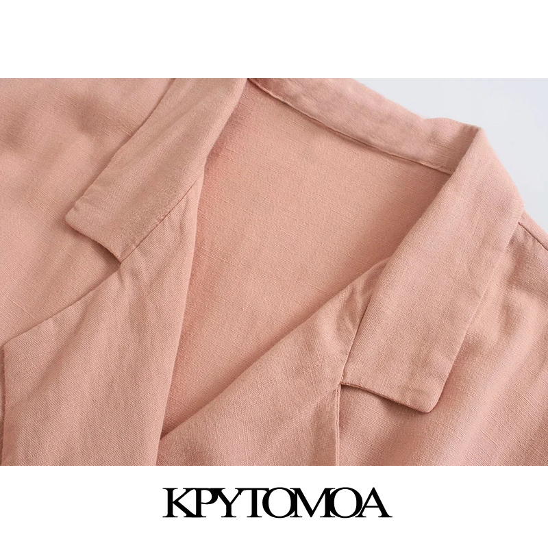 Women Chic Fashion With Belt Linen Jumpsuit Vintage Short Sleeve Side Pockets Female Playsuits Mujer 210416