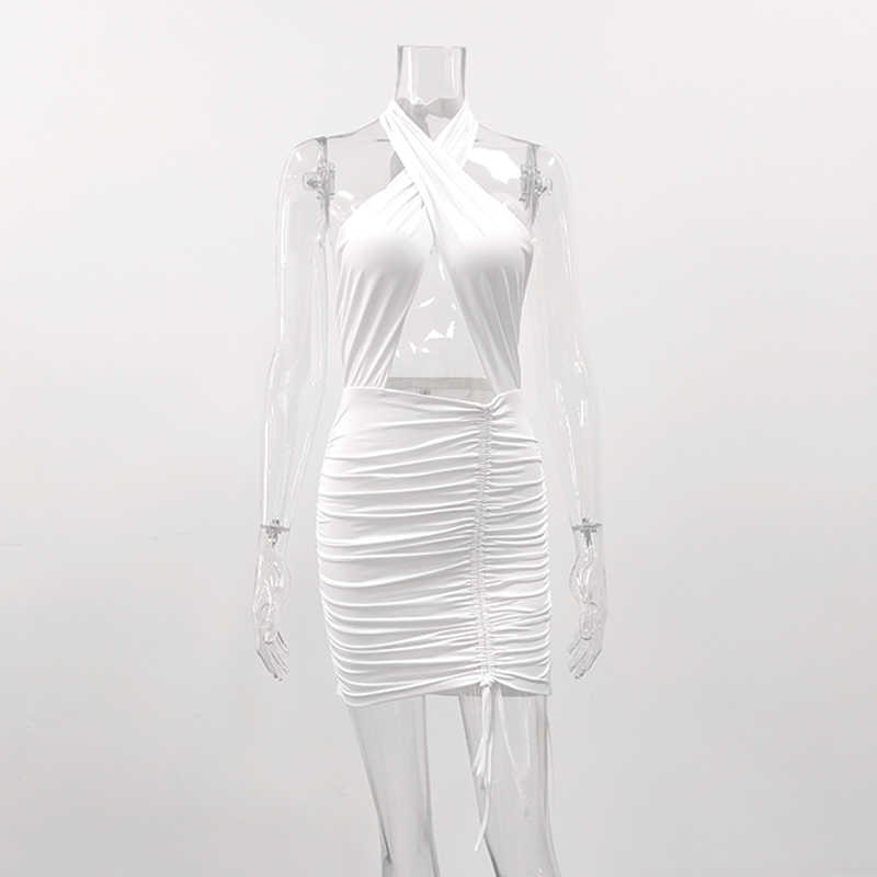 Criss Cross Mini Dress: Sexy Tie-Up Halter Neck, Hollow Out, Solid Bodycon Clubwear B4