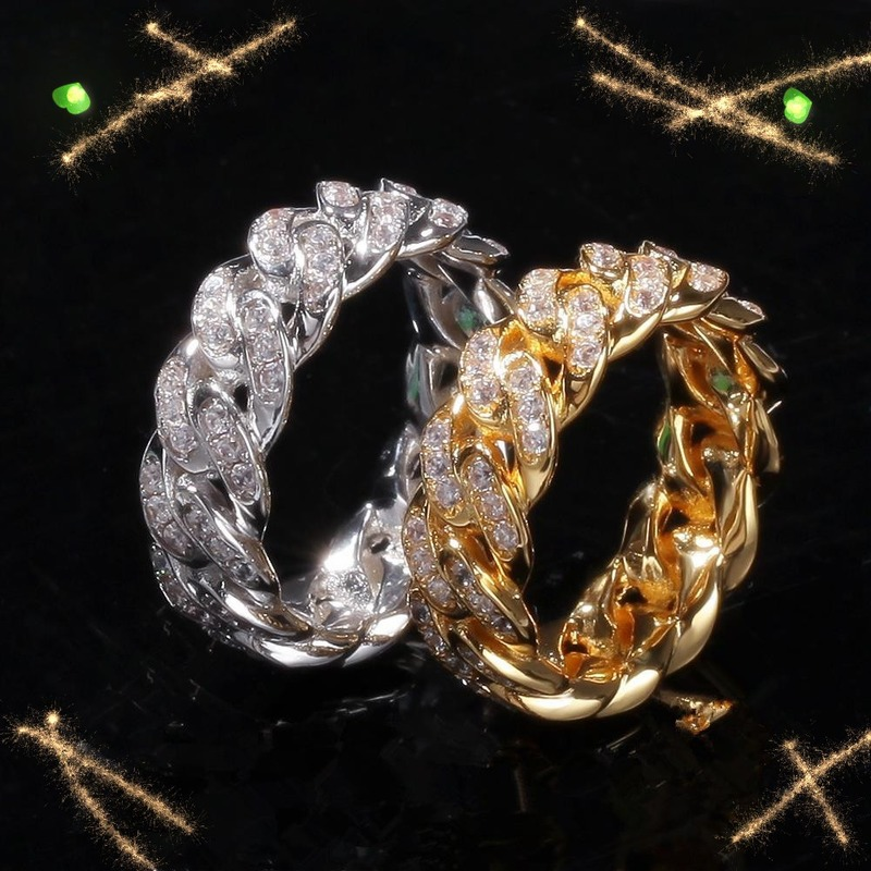 European and American Hip Hop Zircon Cuban Chain Ring 8mm Full Inlaid Zirconium Plating Real Gold Trend Men Rings
European and American Hip Hop Zircon Cuban Chain Ring 8mm Full Inlaid Zirconium Plating Real Gold Trend Men Rings