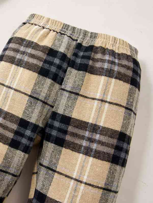 Baby Bear Embroidery Tank Top & Plaid Pants SHE