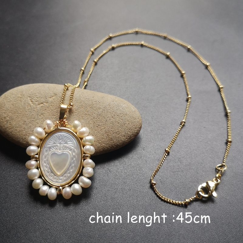promotion! Natural Sacred Heart & Guadalupe San Benito Mother Pearl Necklace Freshwater Grace for women Gift 220222