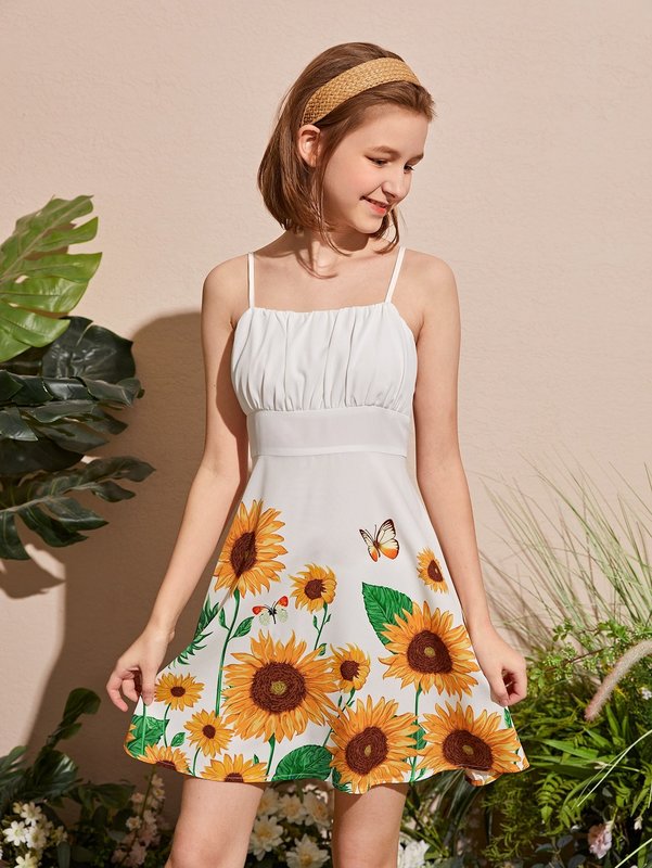 Teen Girls Sunflower Print Cami Dress SHE