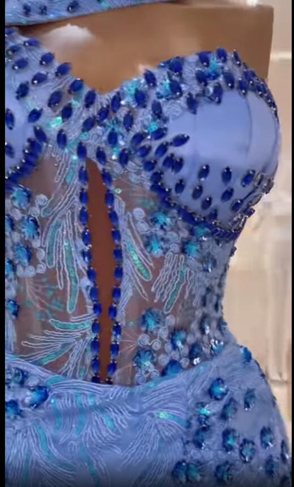 Arabic Size Plus Aso Ebi Blue Urious Mermaid Prom Dresses Lace Beaded Crystals Evening Formal Party Second Reception Gowns Dress ZJ