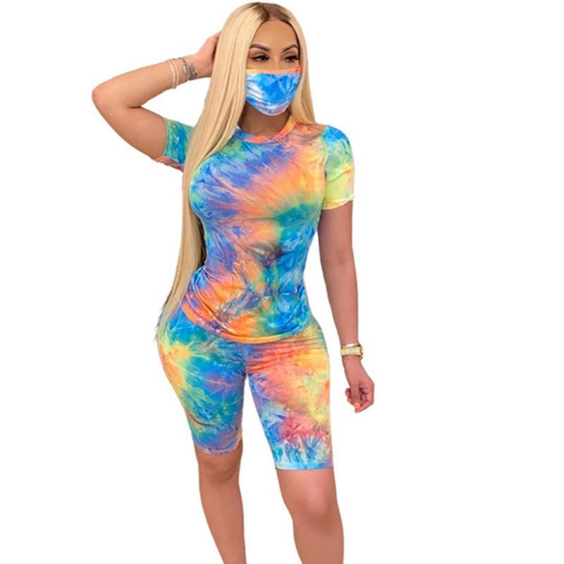 Summer Short Sets For Women Matching Tie Dye Crop Top And Biker Shorts Tracksuits Set Clothing 2 Piece Club Outfits Two Dress