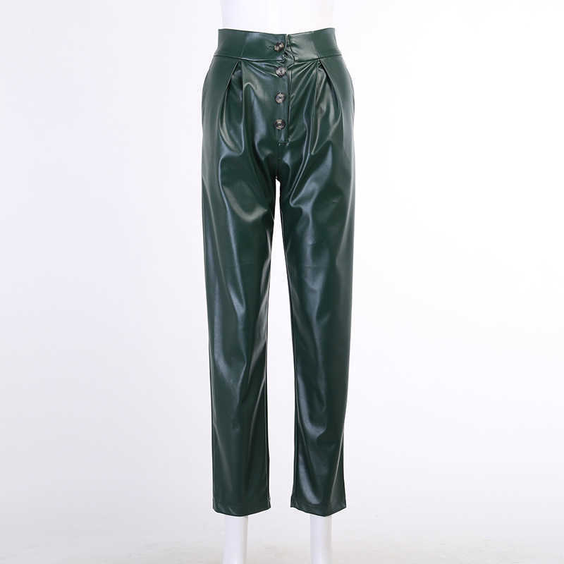 Colysmo PU Leather Pants Women Sexy Button High Waist Trousers Solid Color Straight Autumn y2k Clothes Casual Streetwear 210527