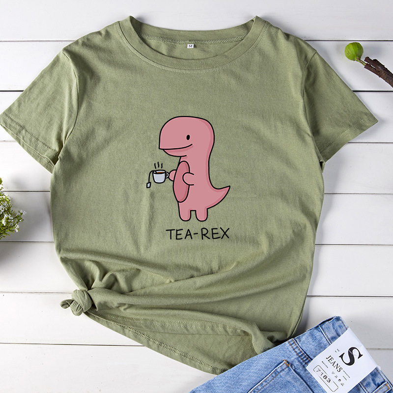 JCGO Women T Shirt Summer Cotton Plus Size 5XL Cartoon Dinosaur T-rex Print Short Sleeve O-Neck Casual Female TShirts Tops Tee 210406