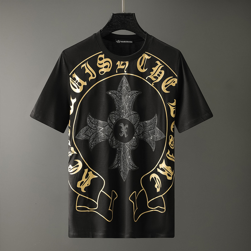 t shirt short sleeve men's fashion cross printed double mercerized cotton 2021 european men, White;black
t shirt short sleeve men's fashion cross printed double mercerized cotton 2021 european men, White;black