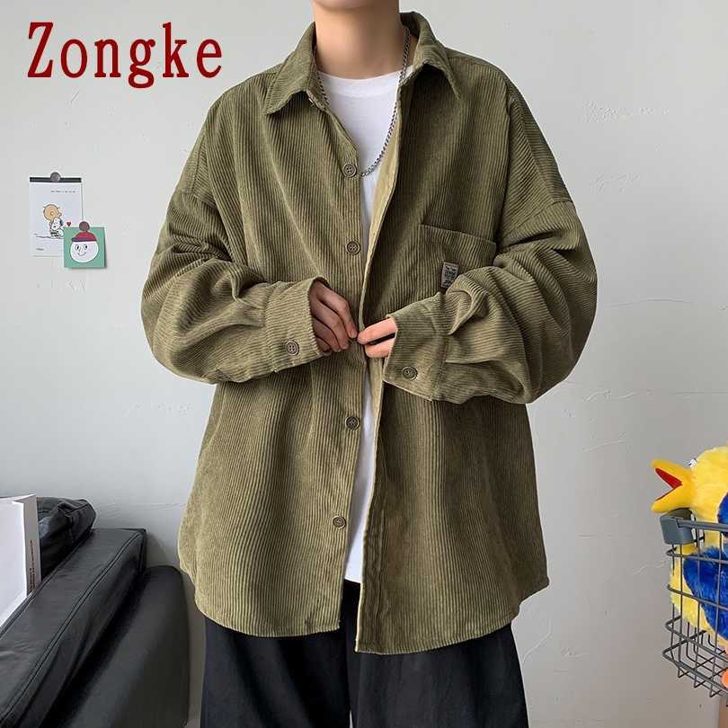 Zongke Corduroy Men Shirts For Men Clothing Harajuku Black Shirt Korean Style Men Shirt Long Sleeve Vintage Clothes 3XL 210708
