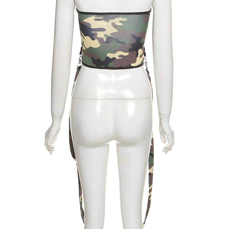 NewAsia Corset Top Fashion Strapless Sleeveless Zipper Camouflage Print Belt Bodycon off Shoulder Blouse Women Sexy Club Outfits 210413