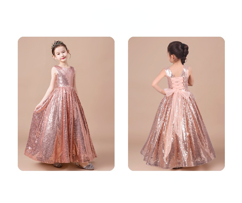 New Arrival Sparkly Sequined Ball Gown Flower Girl Dresses Cute Pink Sequined Long Birthday Party Gown Cheap Girl Foiormal Pageant Dresses