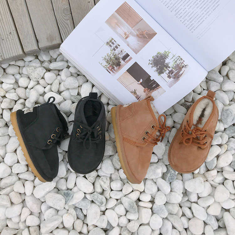 Winter Children Genuine Leather Shoes Kids Snow Boots Baby Winter Sheepskin Fur Booties Girls Boys Waterproof Botas Footwear H0828